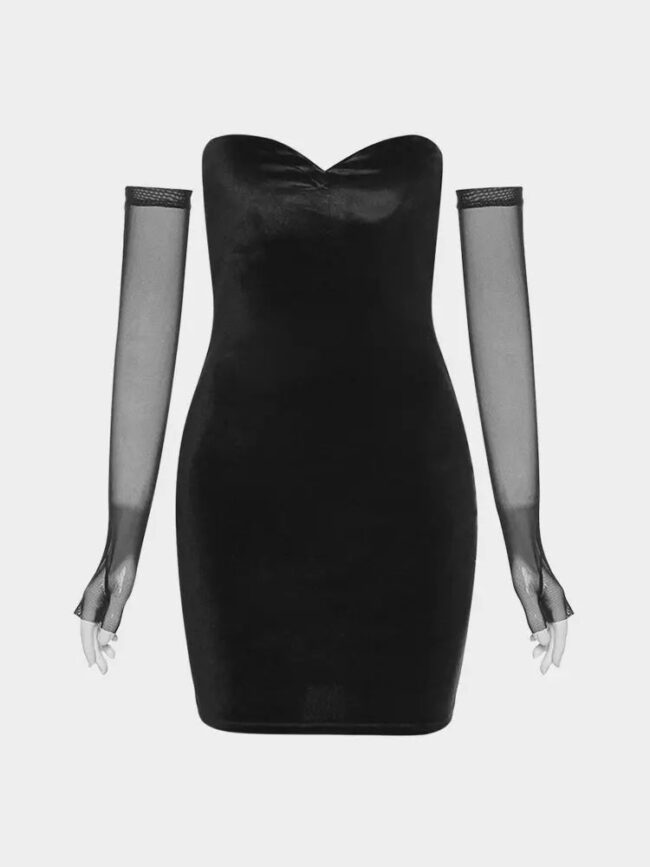 1680596027 Black Elegant Flannel Off Strapless Mini Dresses HotSalesWear 1646721539
